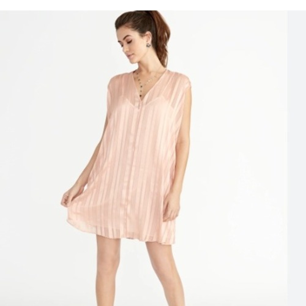 Rachel Roy Sleeveless Blush Pink Striped Shift Dress V-Neck Medium, NWT, Size M